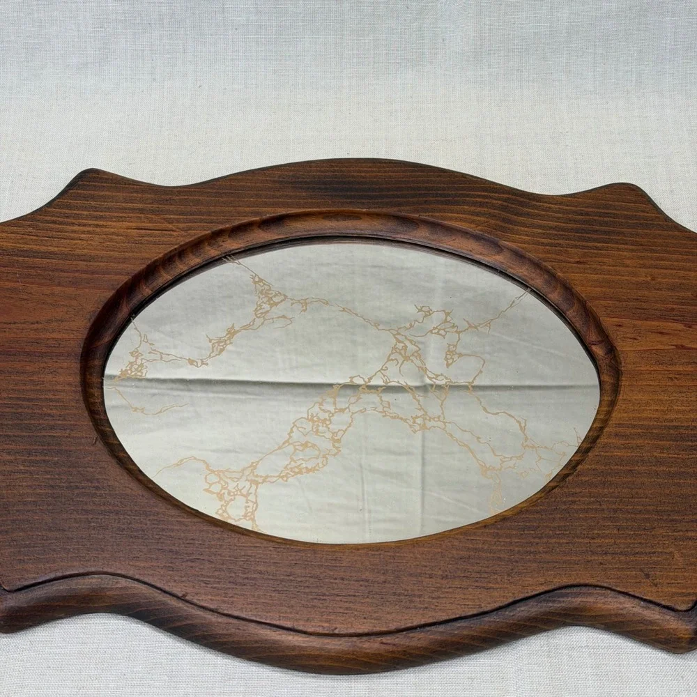 Vintage Wood Wall Mirror Gold Foxed Mirror Retro 70s Gold Accent Decor MCM
